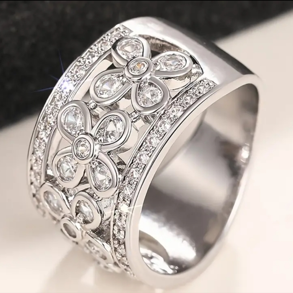 Macys Elegant Silver Plated Floral Ring - image 4